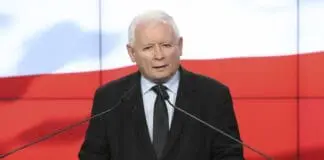 Jarosław Kaczyński, prezes Prawa i Sprawiedliwości, podczas wystąpienia
