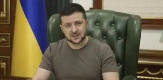 Wołodymyr Zełenski, prezydent Ukrainy, podczas przemówienia
