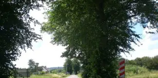 Niestrzeżony przejazd kolejowy kategorii D z krzyżem świętego Andrzeja na wiejskiej drodze