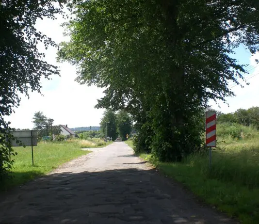 Niestrzeżony przejazd kolejowy kategorii D z krzyżem świętego Andrzeja na wiejskiej drodze