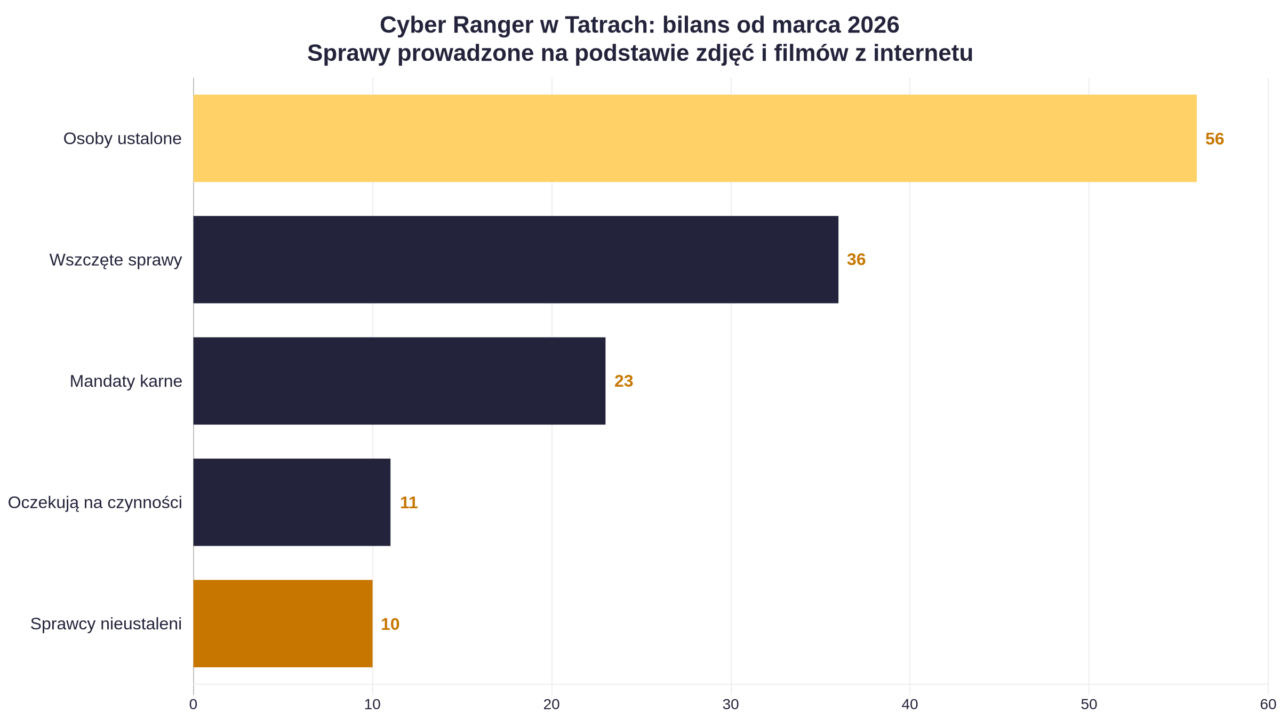 Pochwaliłeś się zdjęciem z Tatr? Cyber Ranger już to widział. Mandaty docierają po tygodniach Cyber Ranger w Tatrach Wykres z bilansem działań Cyber Rangera w Tatrzańskim Parku Narodowym