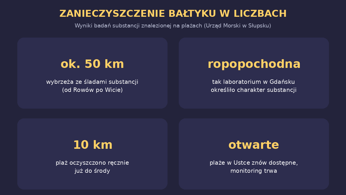 Infografika z najważniejszymi liczbami dotyczącymi zanieczyszczenia plaż nad Bałtykiem