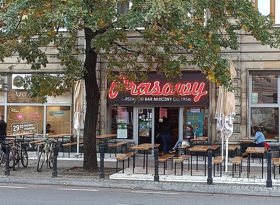 Warszawa gdzie zjeść tanio i dobrze? Ceny 2026 i sprawdzone adresy warszawa gdzie zjeść tanio i dobrze Witryna baru mlecznego Prasowy przy Marszałkowskiej w Warszawie