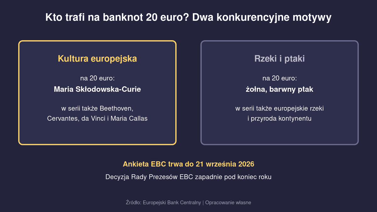 Porównanie dwóch motywów nowych banknotów euro: kultura europejska i rzeki i ptaki