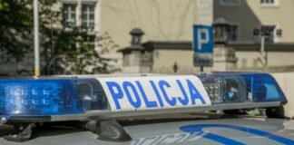 Ukrywał się od sierpnia, wpadł pod Warszawą. Ostatni kolega Łukasza Żaka trafił za kratki Belka świetlna polskiego radiowozu policyjnego z napisem Policja, zdjęcie ilustracyjne