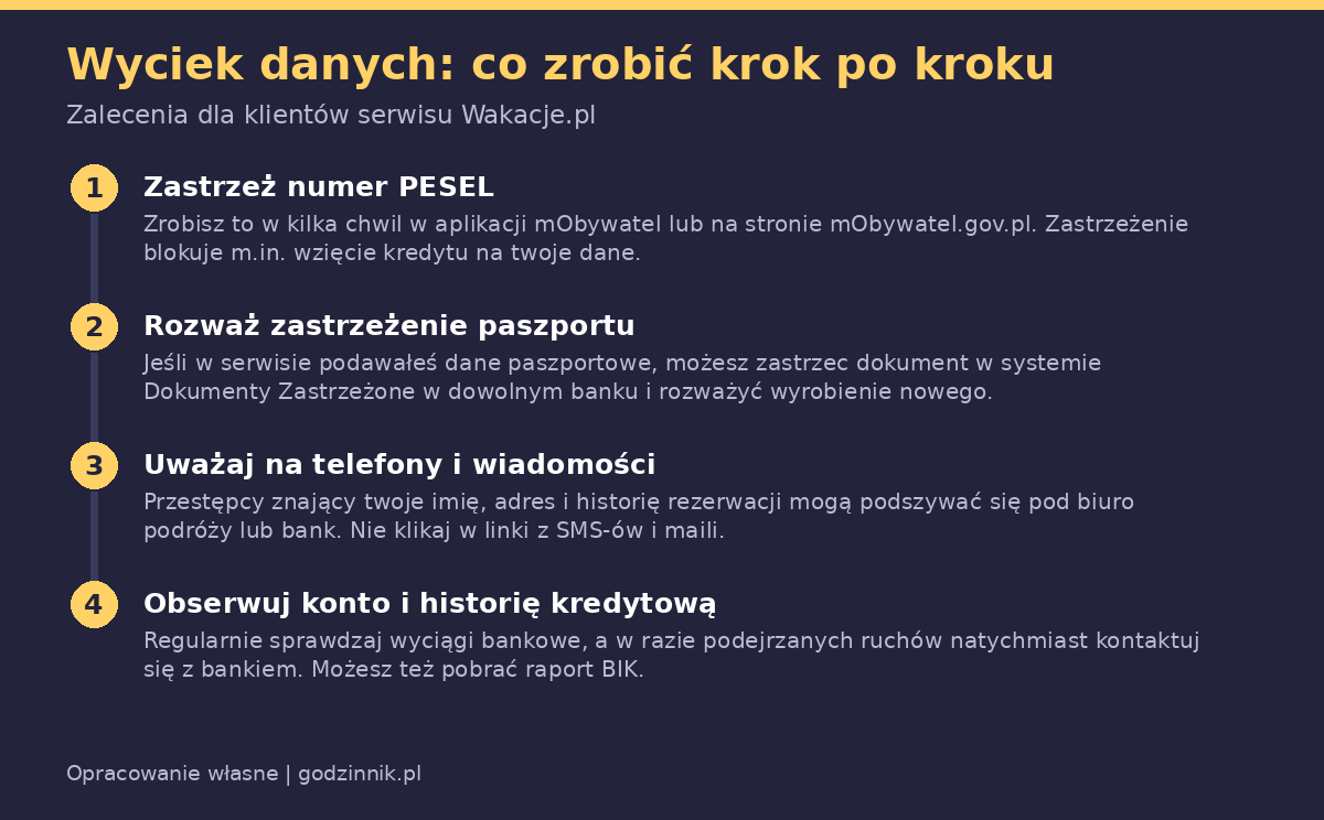 Infografika z czterema krokami postępowania po wycieku danych osobowych
